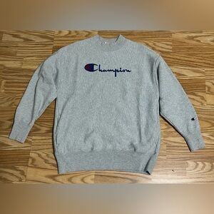 Champion Reverse Weave Crewneck Sweatshirt Small Gray Embroidered Logo